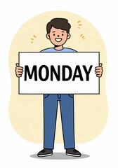 Man holding a board with text Monday