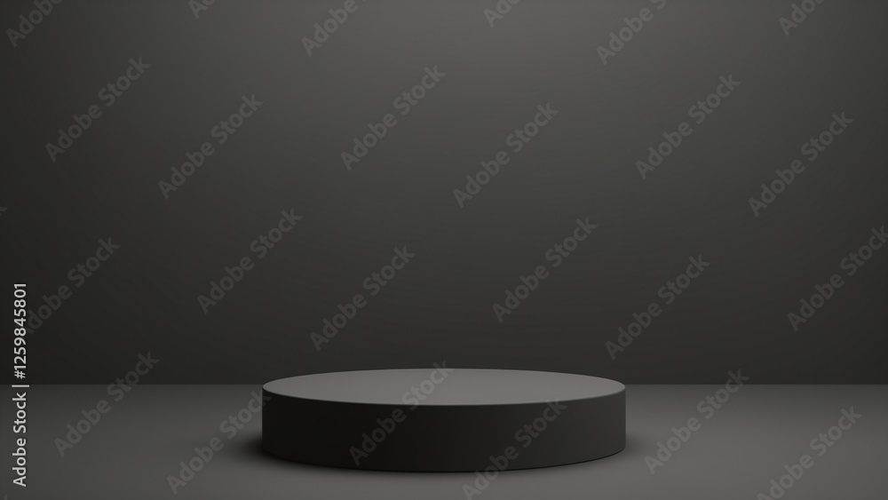 Aufkleber Black podium or pedestal display on dark background with long platform. Blank product shelf standing backdrop. 3D rendering