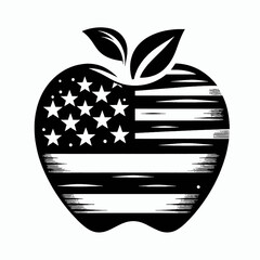 apple american flag icon black and white
