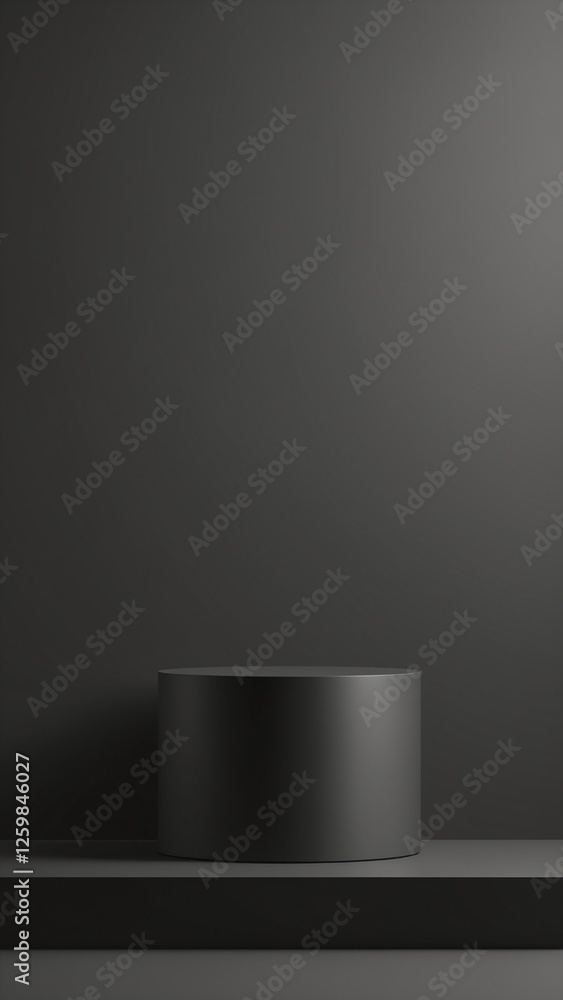 Aufkleber Black podium or pedestal display on dark background with long platform. Blank product shelf standing backdrop. 3D rendering