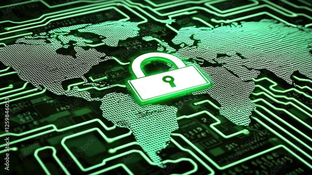Poster 3d-rendered digital earth with neon security lines, symbolizing cyber defense and encryption.