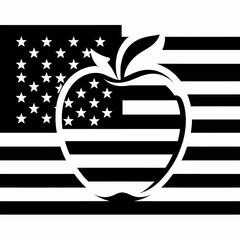 apple american flag icon black and white