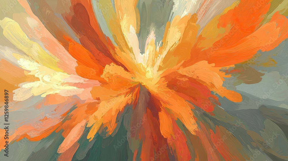 Poster a dynamic explosion of colorful petals and brushstrokes in an abstract art style.