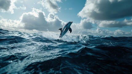A dolphin is jumping out of the water