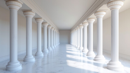 Fototapeta premium Minimalist depiction of greek columns in a white corridor