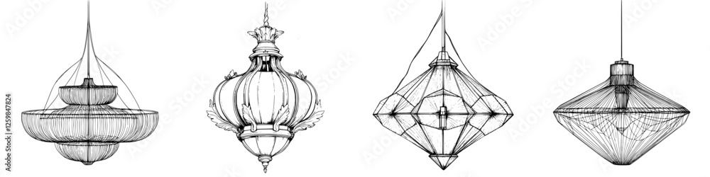 Poster intricate chandelier designs showcasing unique styles and artistic craftsmanship in a modern setting