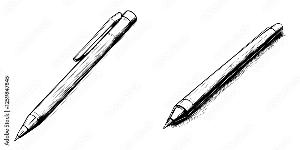 Poster two distinct sketch-style pens displayed side by side on a plain background during a creative drawin