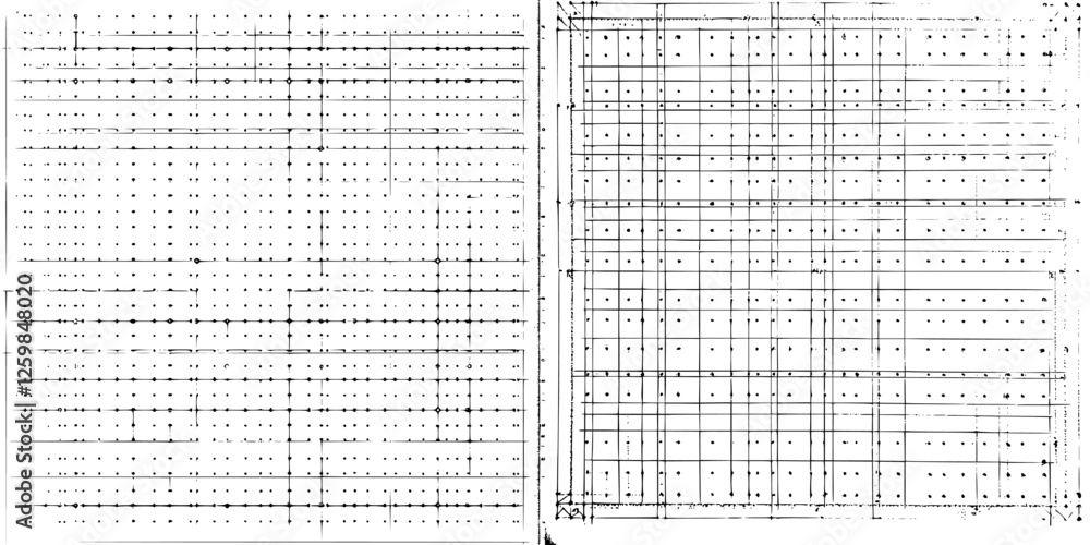 Poster complex grid patterns displayed on two overlapping pages showcasing intricate designs and unique geo