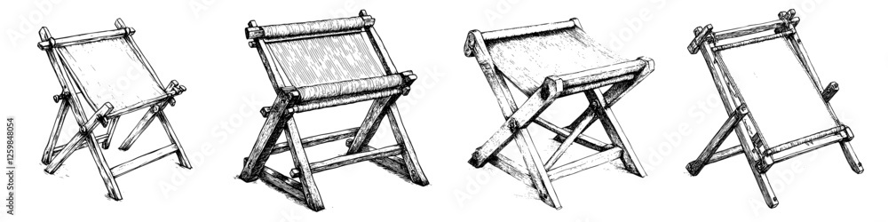 Poster various designs of folding chairs showcasing different styles and construction from different angles