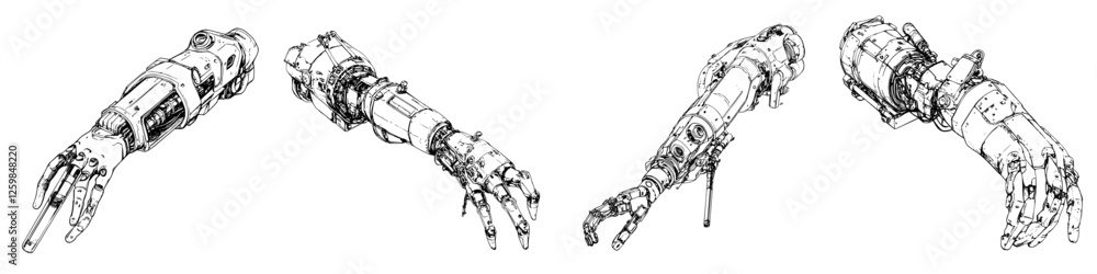 Poster detailed view of robotic arms showcasing advanced technology and intricate designs in a futuristic s