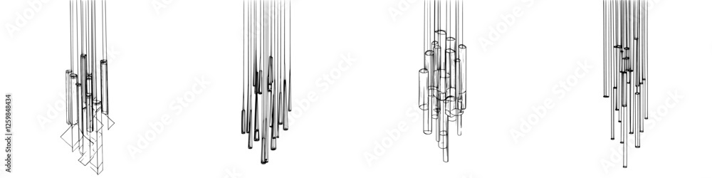 Poster elegant light fixtures arranged in a modern design display featuring various shapes and lengths in a