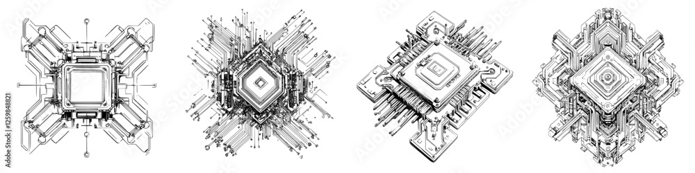 Poster intricate designs of microchips showcasing advanced technology and innovative circuitry concepts
