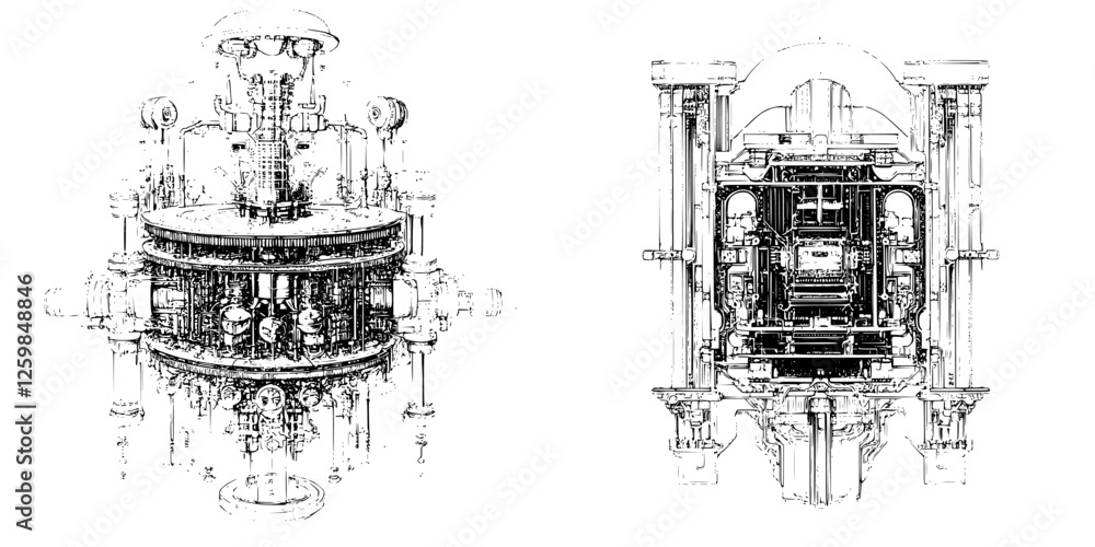 Poster intricate machinery design showcasing detailed mechanical components and engineering elements from a