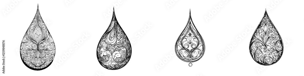 Poster elegant and intricate designs of teardrop shapes showcasing detailed patterns and artistic creativit