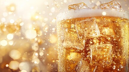 Refreshing craft beer with ice cubes in sunlight outdoor celebration beverage photography summer vibes