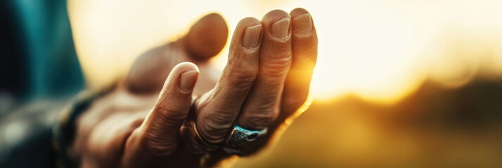 A woman's hands holding a rosary with a cross. AI generative.