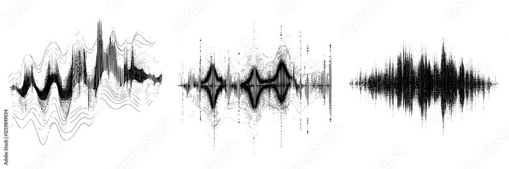 Poster sound wave patterns illustrating various audio frequencies in a digital format