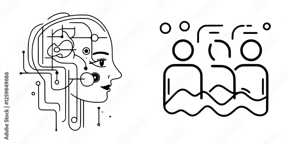 Poster exploring the intersection of technology and humanity through abstract representations of artificial