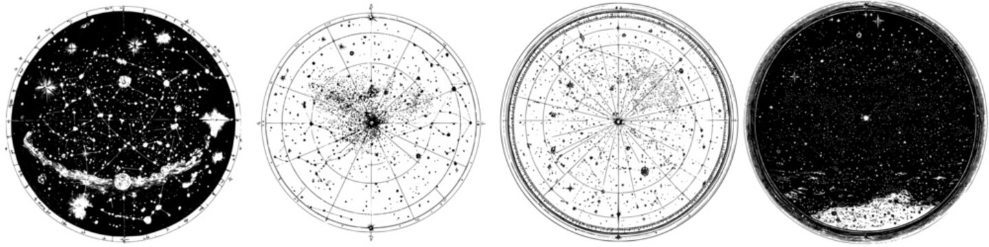Vintage celestial maps showcasing constellations and star patterns from historical astronomy studies