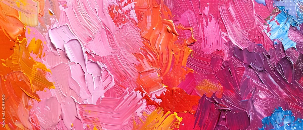 Poster fragment of a multicolored abstract texture painting with rough brushstrokes and palette knife appli