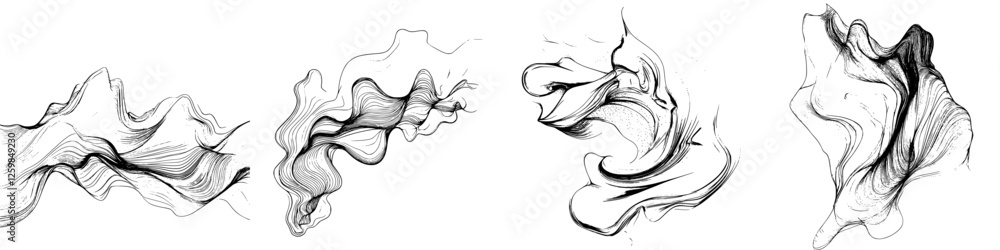 Poster dynamic abstract illustrations of flowing lines creating organic shapes and patterns