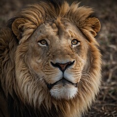 Fototapeta premium A lion looking curious, with its head slightly tilted.