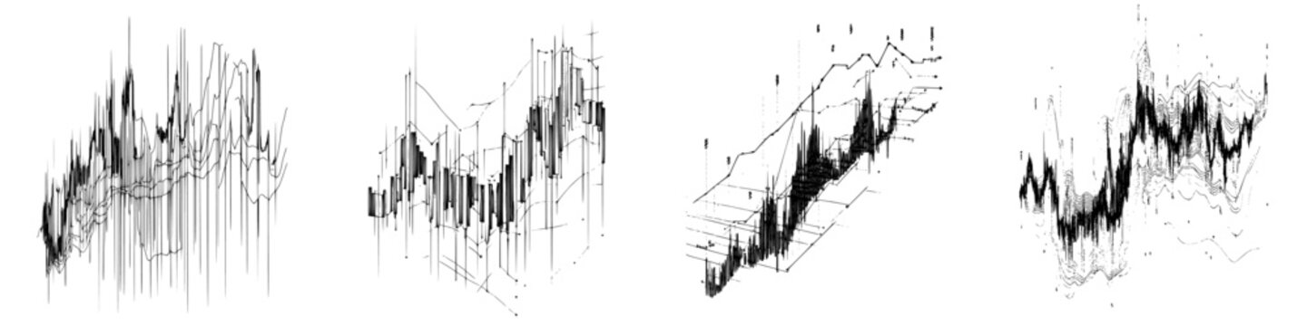 Visual representation of complex data trends and fluctuations across multiple graphs in a scientific analysis setting