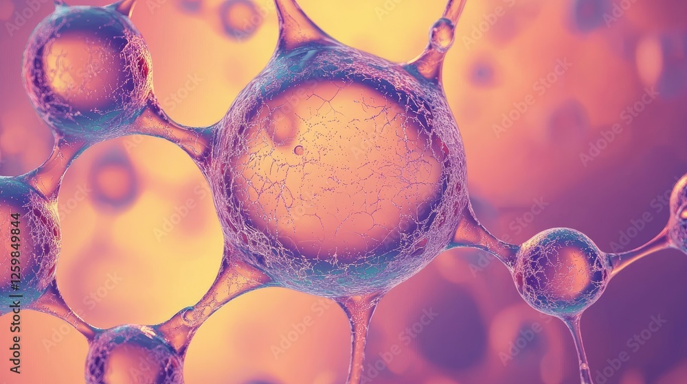 Aufkleber abstract cellular structures and floating microorganisms under extreme close-up scientific imaging.