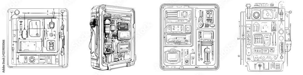 Aufkleber technical design layout showcasing detailed components of a portable electronic device enclosure