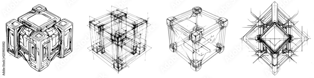 Aufkleber complex vector illustration showcasing abstract geometric shapes in hand-drawn style with intricate 
