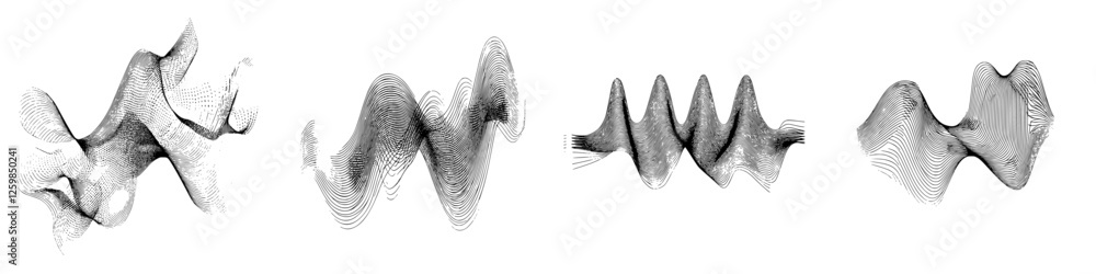 Poster vector illustration showcasing hand-drawn abstract wave patterns in black and white, emphasizing flu