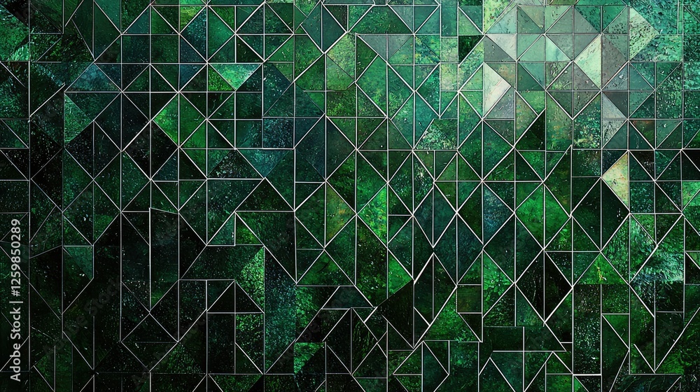 Poster abstract dark green mosaic tile texture with a geometric fluted triangle pattern, ideal for modern a