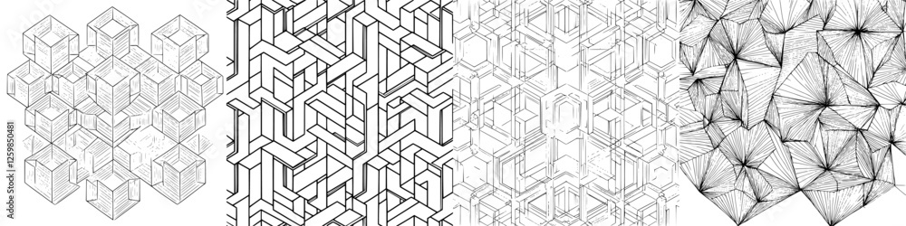 Poster intricate hand-drawn vector illustration showcasing abstract geometric patterns and interconnected s