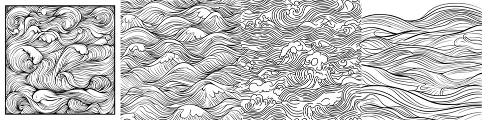 Fototapeta premium Vector illustration of dynamic wave patterns and swirling currents in a hand-drawn style showcasing nature's movement and energy