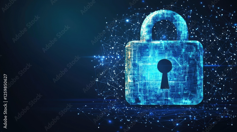 Poster abstract digital security design with complex password fields and multi-layer encryption.