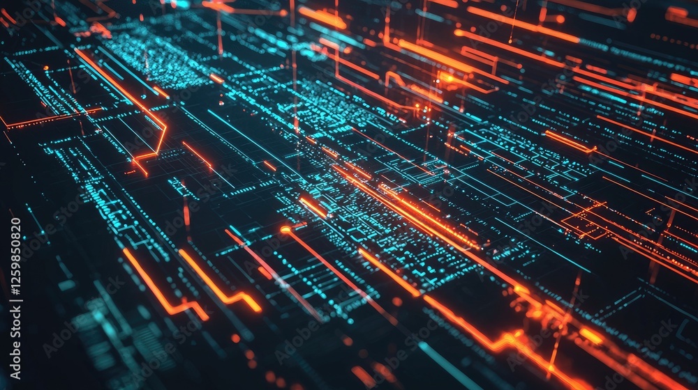 Poster abstract digital world map glowing with cyber connectivity and security protection layers.