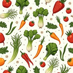 Vibrant Vegetable Pattern Seamless Design with Carrots and Bok Choy