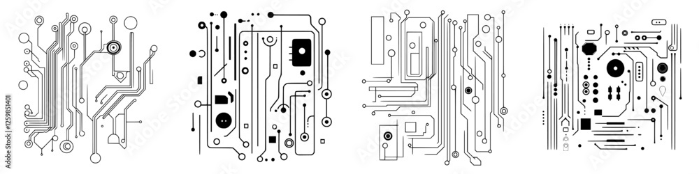 Aufkleber vector illustration of abstract circuit patterns in hand-drawn style showcasing creativity and techn