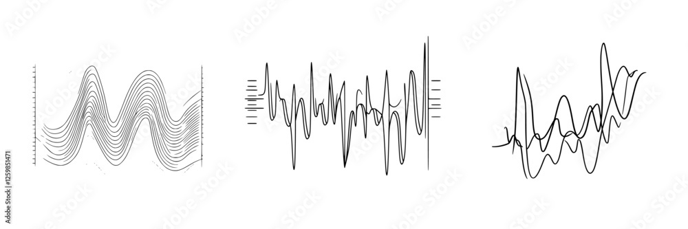 Poster hand-drawn vector illustration of waveforms representing sound and frequency variations in an audio 