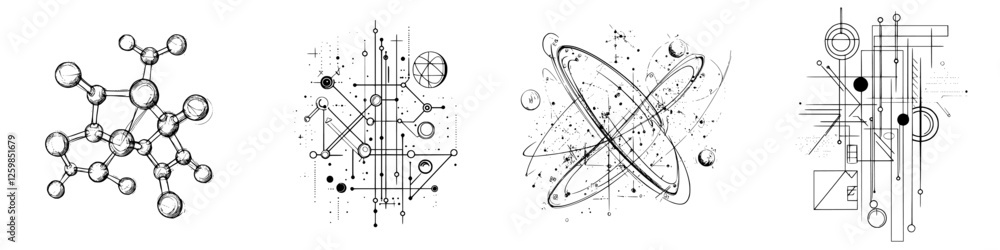 Aufkleber vector hand-drawn illustration showcasing abstract shapes and mathematical concepts with intricate d