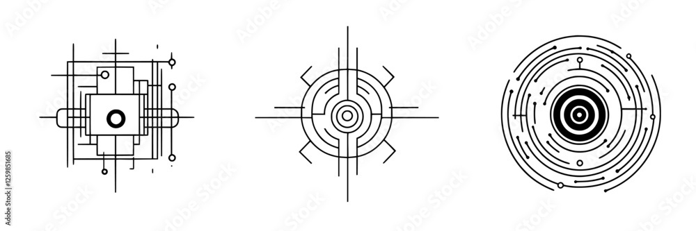Poster abstract geometric vector illustration in hand-drawn style depicting circular and square designs wit