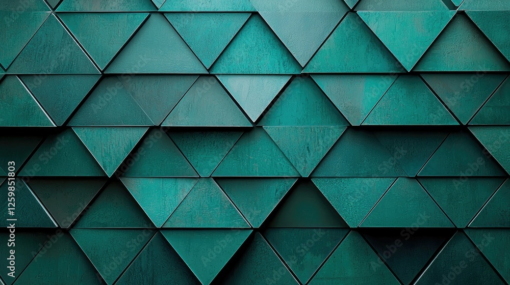 Poster abstract geometric dark green triangular mosaic tiles with fluted textures, adding depth and contras