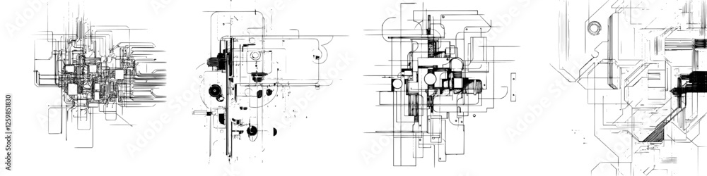 Aufkleber exploration of abstract forms through hand-drawn vector illustration showcasing intricate designs an
