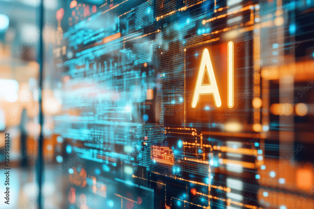 Poster modern computer chip with ai inscription. ai generative.