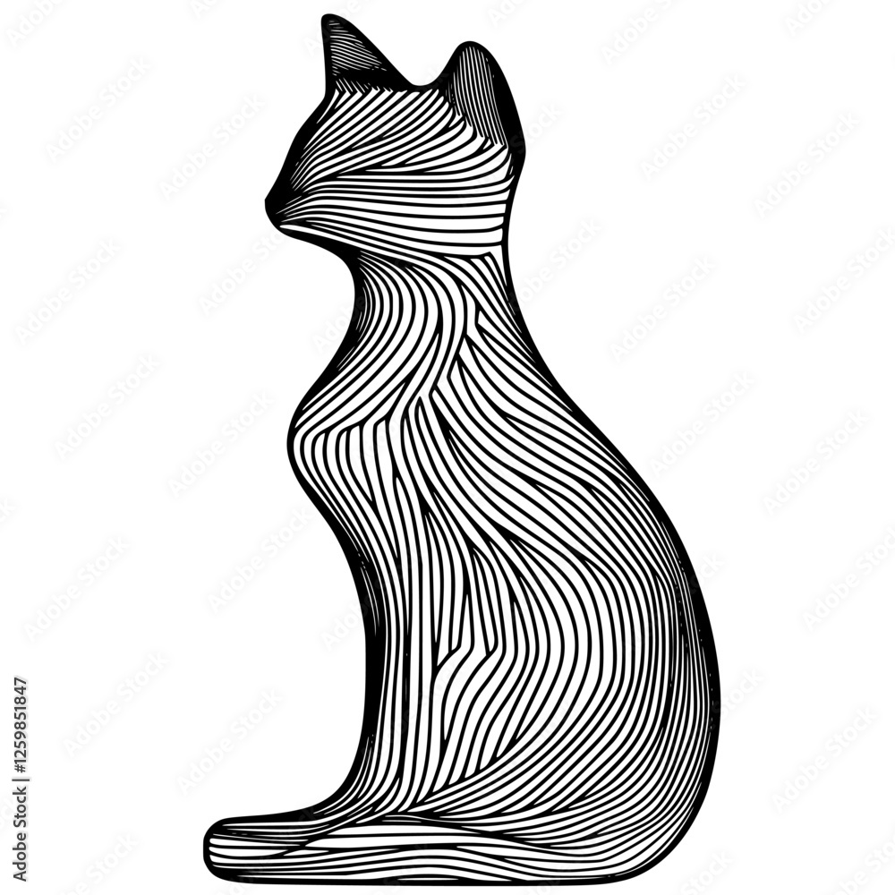 Aufkleber vector illustration of a hand-drawn cat design featuring intricate line patterns in a minimalist sty