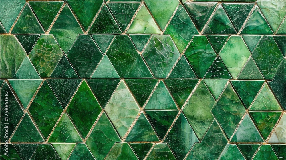 Poster abstract geometric dark green triangular mosaic tiles with fluted textures, adding depth and contras