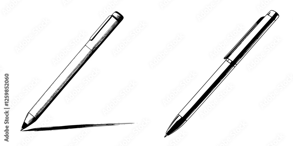 Aufkleber hand-drawn vector illustration of two different styles of pens lying at angles on a plain background