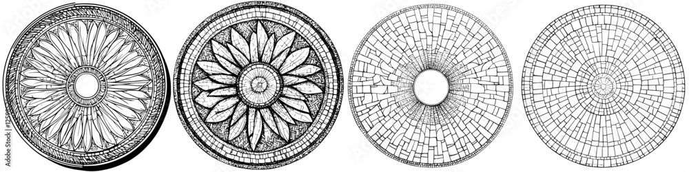 Poster intricate hand-drawn vector illustrations of decorative circular patterns showcasing detailed line w