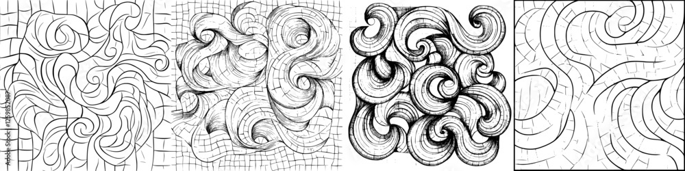 Poster intricate hand-drawn vector illustrations showcasing swirling patterns and textured lines in a creat