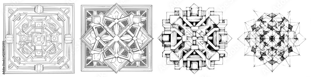 Poster intricate geometric patterns combine creativity and precision in a hand-drawn vector illustration